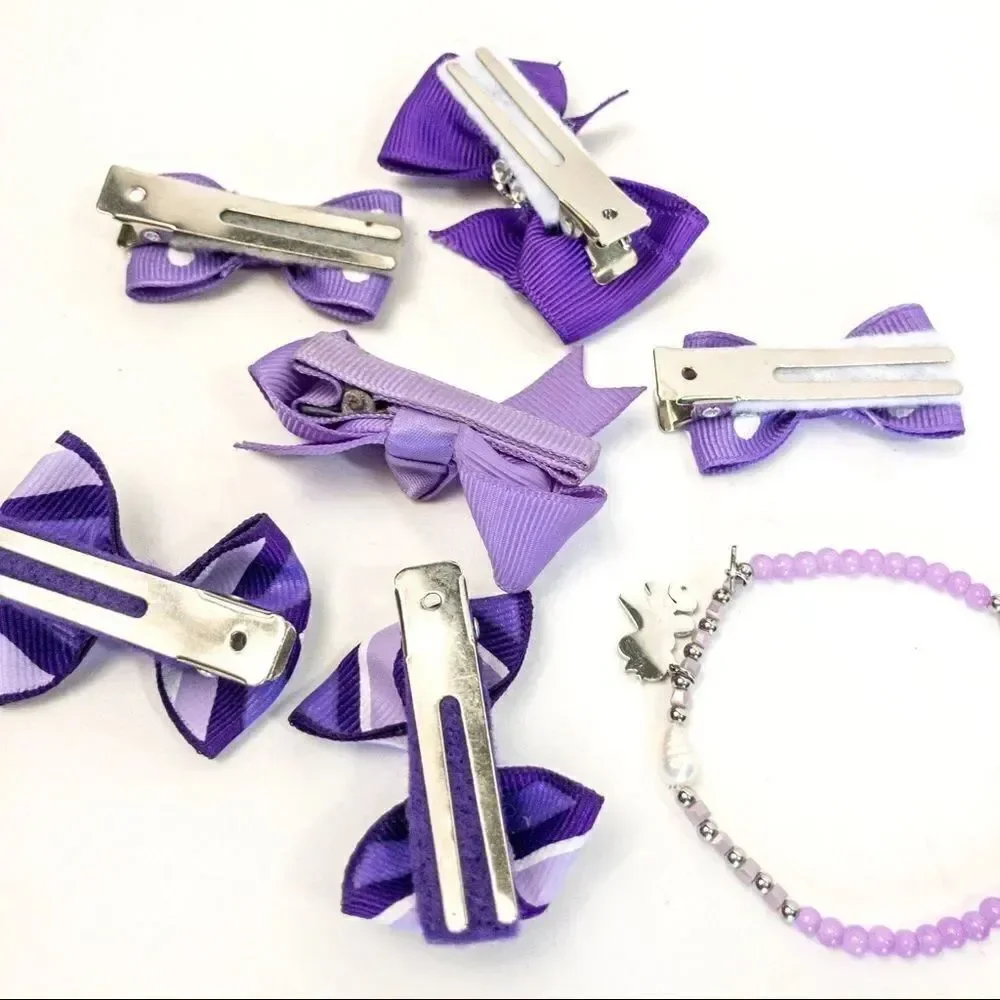 Purple Hair Bow Barettes Bundle with Unicorn Charm
